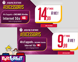 actualité ExcessDay Virgin Mobile: 2 forfaits mobiles 4G à moins de 15€